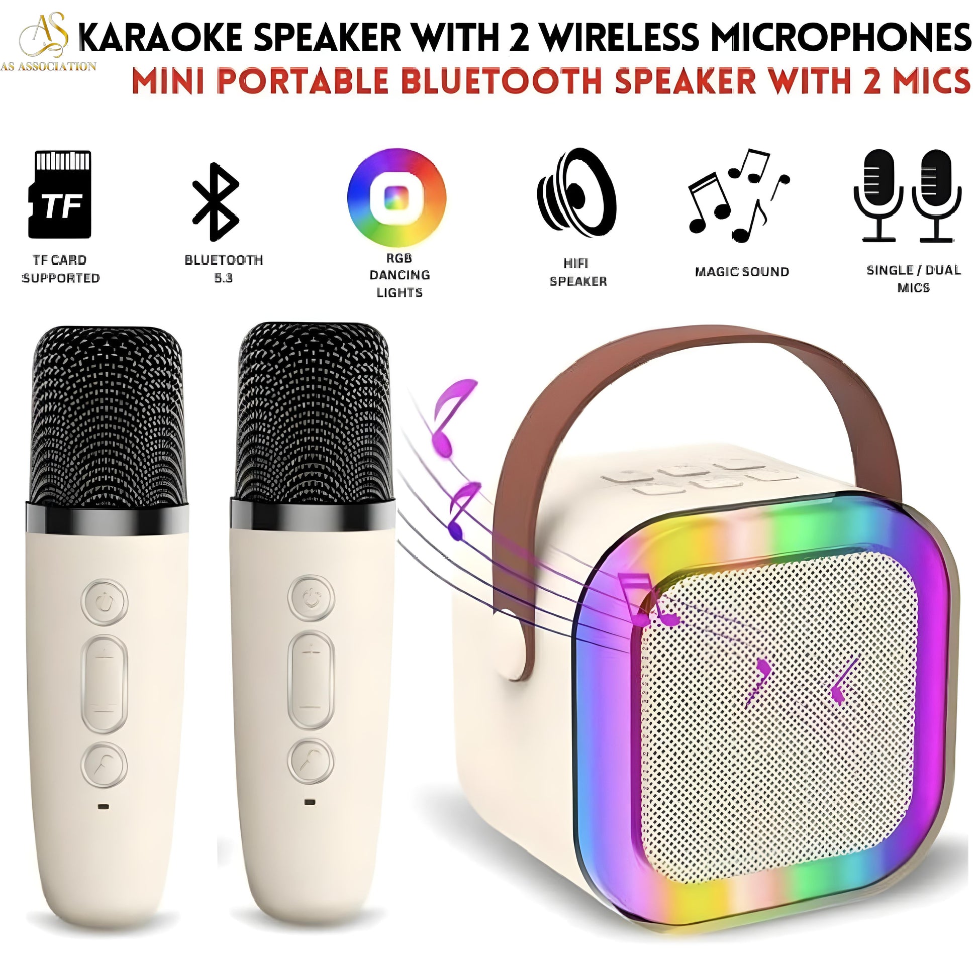 K12 Wireless Karaoke Mic with RGB Lights & Built-in Speaker – USB/AUX/SD Compatible
