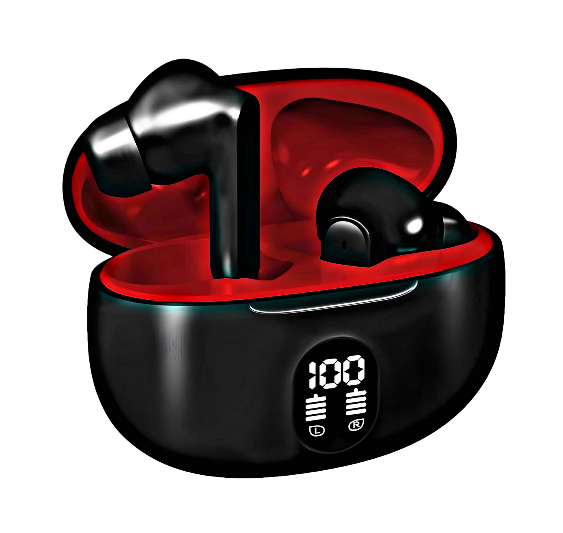 TWS Bluetooth 5.3 Wireless Earbuds with LED Display – ENC Noise Cancellation, HiFi Stereo Sound, Touch Control – Black & White