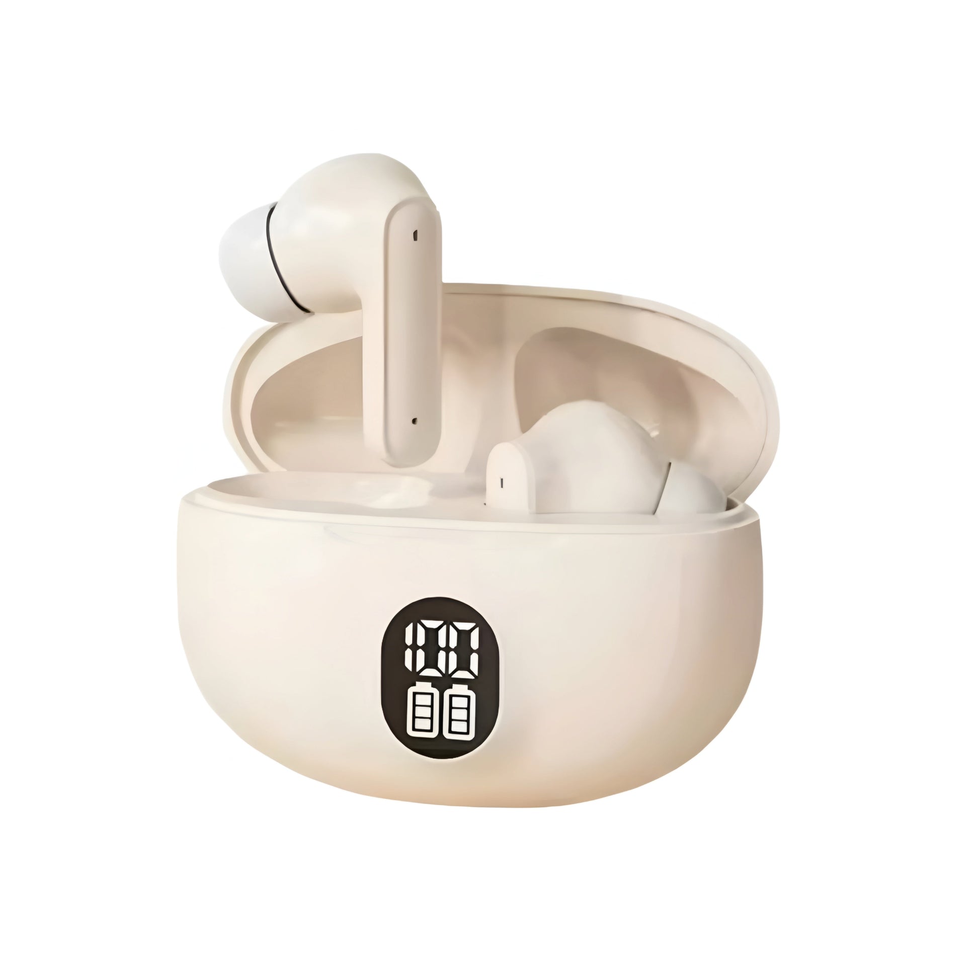 TWS Bluetooth 5.3 Wireless Earbuds with LED Display – ENC Noise Cancellation, HiFi Stereo Sound, Touch Control – Black & White