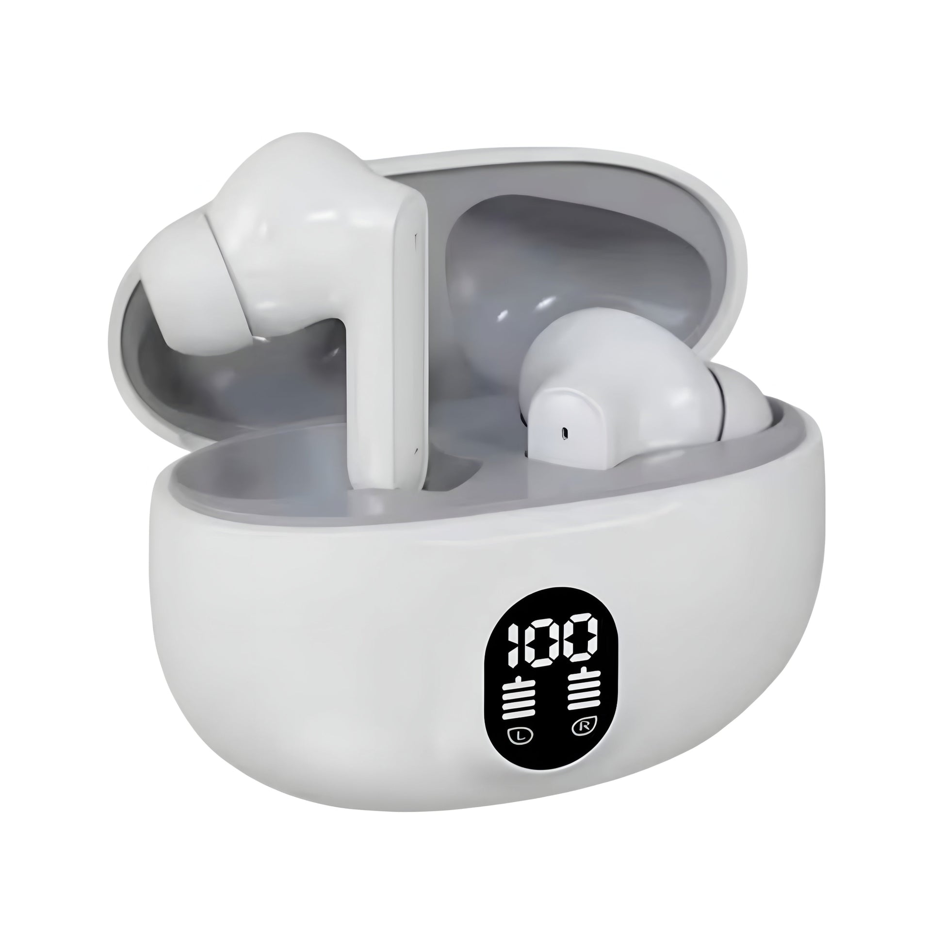 TWS Bluetooth 5.3 Wireless Earbuds with LED Display – ENC Noise Cancellation, HiFi Stereo Sound, Touch Control – Black & White