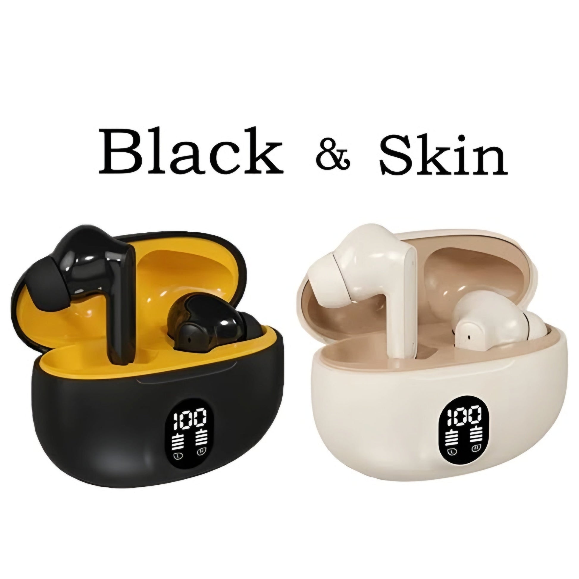 TWS Bluetooth 5.3 Wireless Earbuds with LED Display – ENC Noise Cancellation, HiFi Stereo Sound, Touch Control – Black & White