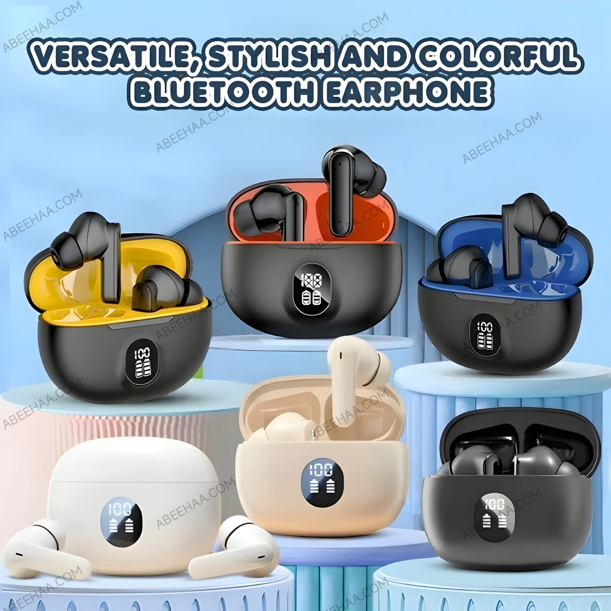 TWS Bluetooth 5.3 Wireless Earbuds with LED Display – ENC Noise Cancellation, HiFi Stereo Sound, Touch Control – Black & White